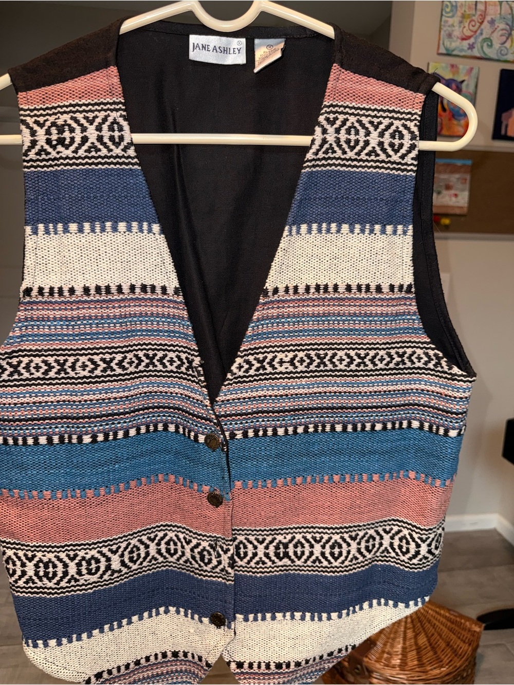 Jane Ashley Striped Knit Button Vest in Pink Blue Black Cream